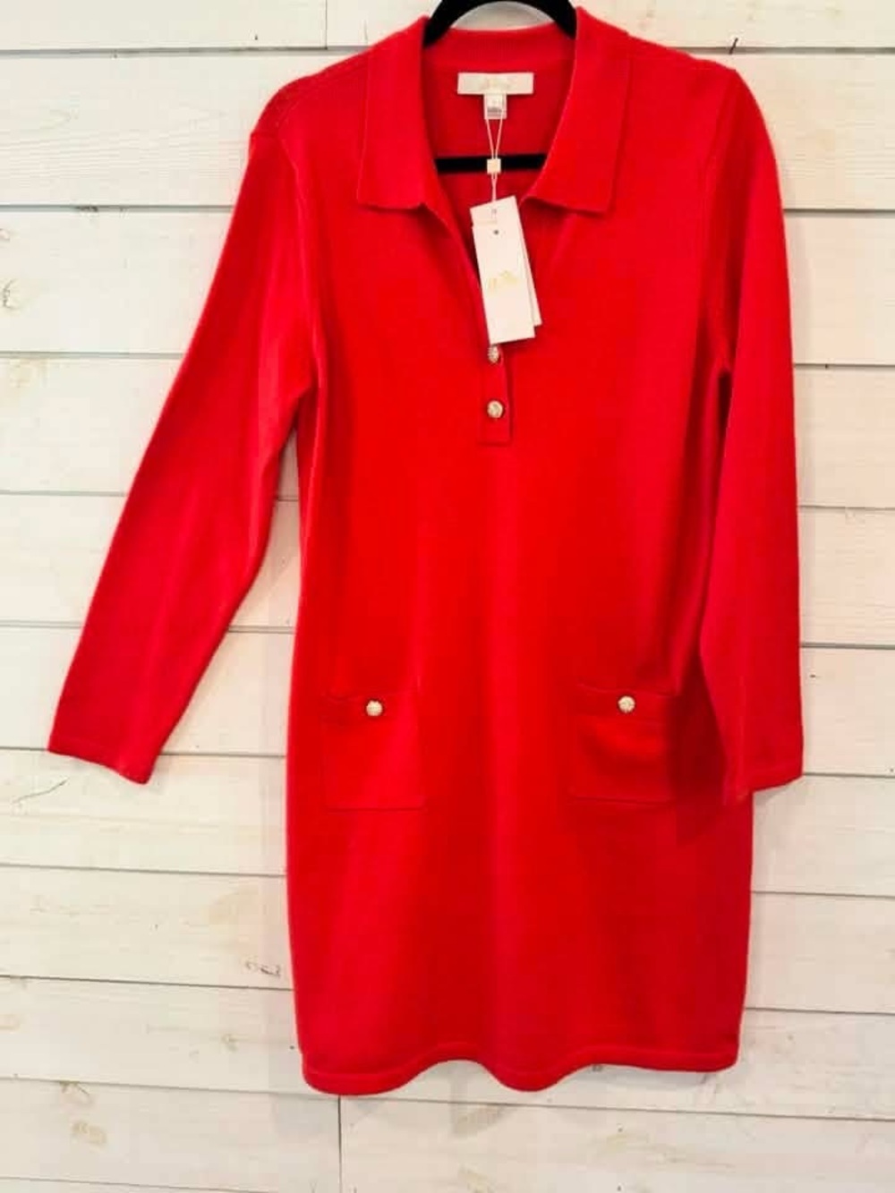 Lilly Pulitzer Bright Red Polo Midi Dress with Front Pockets